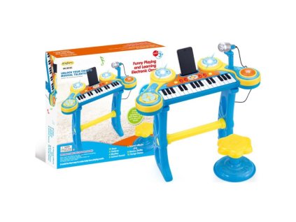 22918 enjoy detske piano na baterie pro pripojeni mp3 se stolickou modre