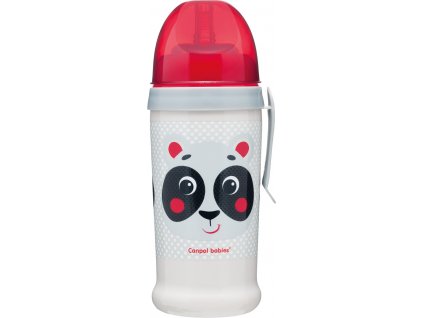 Canpol babies Láhev sportovní s nevylévací slámkou HELLO LITTLE 350 ml Panda béžová