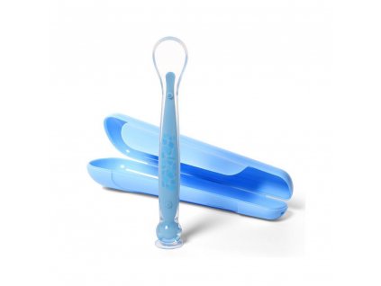 BABYONO 1462 Lžička silikonová s obalem 6m+ modrá
