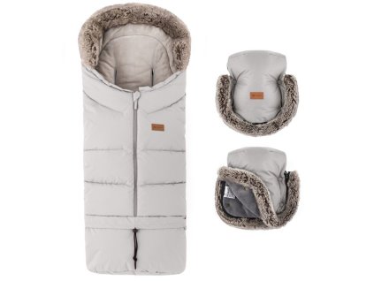 PETITE&MARS Set zimní fusak Arctic 4v1 A rukavice na kočárek Furry Champagne Shower