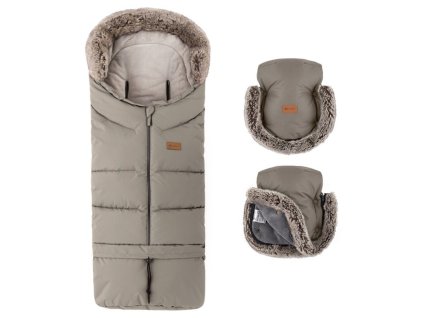 PETITE&MARS Set zimní fusak Arctic 4v1 a rukavice na kočárek Furry Mocha Mousse