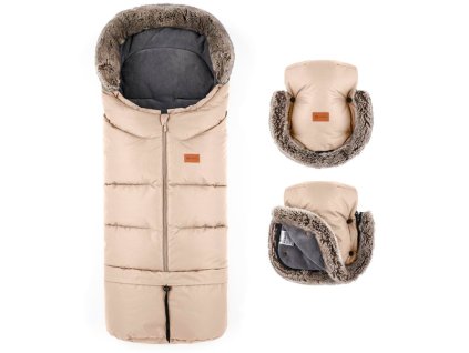 PETITE&MARS Set zimní fusak Arctic 4v1 a rukavice na kočárek Furry Rose Petal