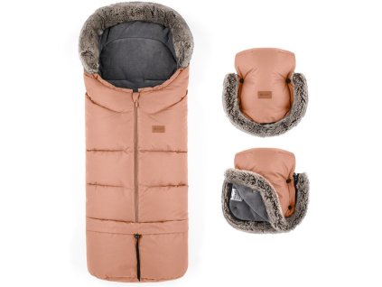 PETITE&MARS Set zimní fusak Arctic 4v1 a rukavice na kočárek Furry Pastel Peach