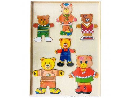 Skládací hračka puzzle Dřevěné oblékání medvídkova rodina