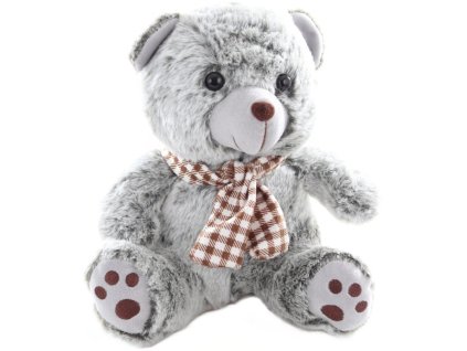 plysovy medved sedy 25 cm s kostkovanou masli 0m