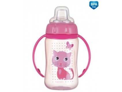 Canpol babies Tréninkový hrneček CUTE ANIMALS se silikonovým pítkem a úchyty 320ml Kočka