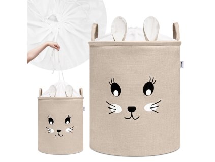 sipo skladaci kos na hracky xl 63 l se snurkou bavlneny rabbit beige 1