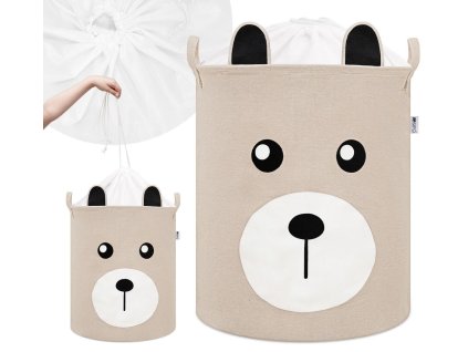 sipo skladaci kos na hracky l 43 l se snurkou bavlneny bear beige 1