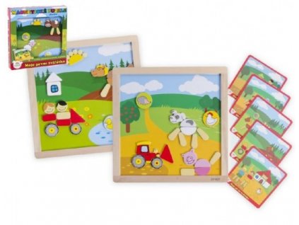 Magnetické puzzle dřevěné Moje první zvířátka 57 dílků oboustranná tabulka 25x25cm