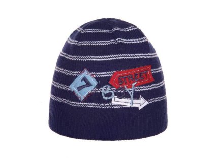 ANDER Přízová čepice chlapec pruh STREET Tm.modrá 4-5 let, vel. 44-46cm