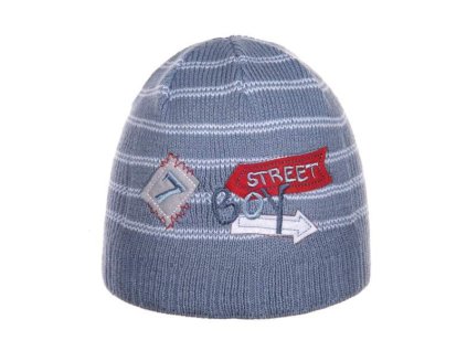 ANDER Přízová čepice chlapec pruh STREET modrá 4-5 let, 44-46cm