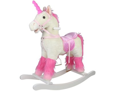 Teddies Kůň houpací bílý jednorožec plyš na baterie 71cm se zvukem