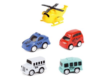 76186 2 dopravni prostredky mini 5 ks plast s mapou 43x57cm na zpetne natazeni