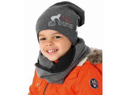 MARIKA Zimní čepice chlapecká WILK světle šedá vel. 48cm