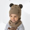 AJS SET Pletená zimní čepice KIDS+nákrčník Modrý s 2 bambulemi UNI vel. 44-48cm