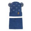AJS SET Pletená zimní čepice KIDS+nákrčník Modrý s 2 bambulemi UNI vel. 44-48cm