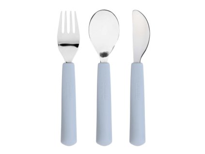 LÄSSIG Cutlery with Silicone Handle 3pcs Happy Rascals 2025 smile sky blue