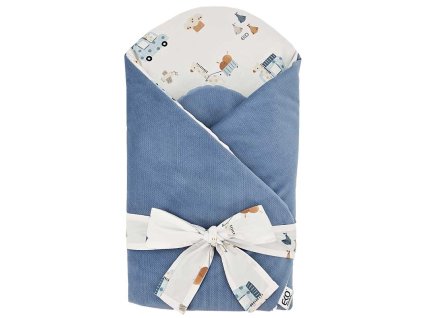 EKO Zavinovačka bavlnená s Velvet a kokosovým vnútrom mašľa Giraffe blue 75x75 cm
