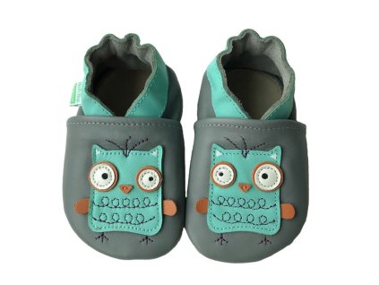 Kožené capáčky sovička zelená Hopi Hop