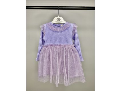 Dievčenské šaty s volánikmi a tylovou sukňou - Lilac