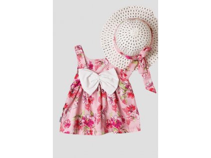 Dievčenské šaty s klobúkom,- ružové kvety