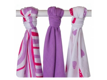 XKKO BMB Bambusová plienka Hearts&Waves 70x70 - Lilac MIX (3ks)
