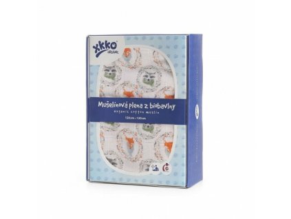 XKKO Organic Biobavlnená plienka 120x120, Fox&Raccoon