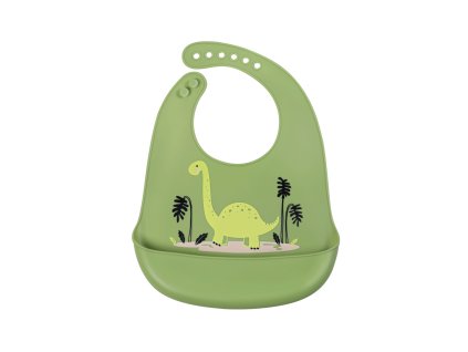 SIMED Silikónový podbradník s vreckom, Green Dinosaur