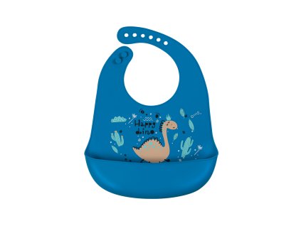 SIMED Silikónový podbradník s vreckom, Blue Dinosaur