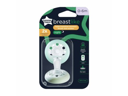 Tommee Tippee CTN Breast-like Night, Silikónový cumlík nočný, 0-6m, 2ks