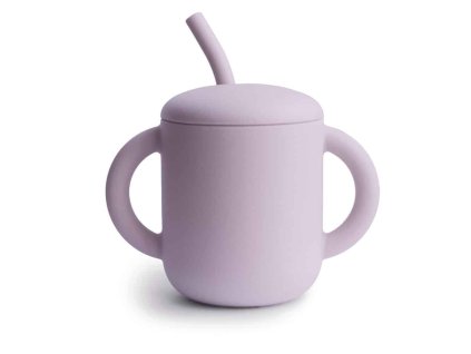SILIKÓNOVÝ TRÉNINGOVÝ POHÁRIK SO SLAMKOU MUSHIE - SOFT LILAC