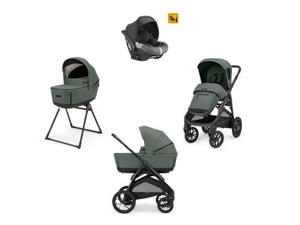 Odľahčený kočík do terénu APTICA XT Taiga Green s adaptívnym odpružením, priestrannou korbičkou s 5-timi okienkami, o 1,5 kg ľahším podvozkom s veľkými kolesami a autosedačku DARWIN, zelený
