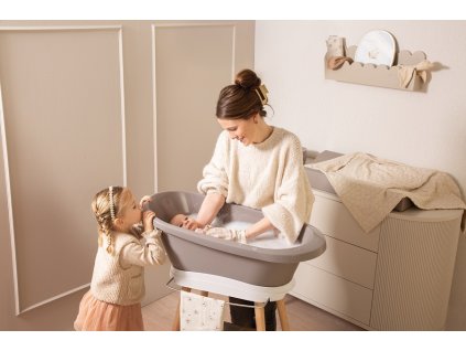 Súprava digitálnej vaničky Bébé-Jou Sense Edition Chalk Brown so stojanom s drevenými nohami