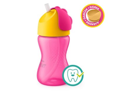 Philips AVENT Hrnček 300 ml Bendy s ohybnou slamkou (Variant Philips AVENT Hrnček 300 ml Bendy s ohybnou slamkou dievča+darček PETITE&MARS Miska 6m+)