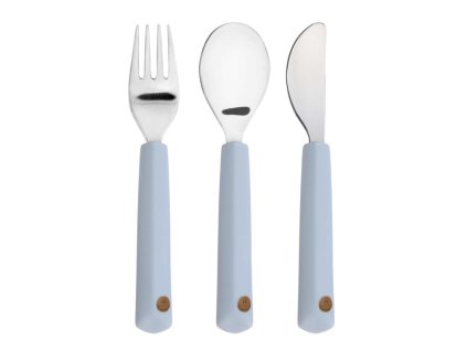 LÄSSIG Cutlery with Silicone Handle 3pcs Happy Rascals Smile sky blue