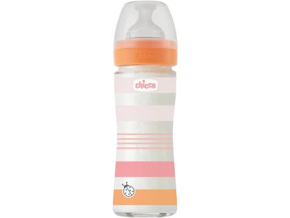 CHICCO Fľaša dojčenská sklo Well-being silikón 240 ml (Variant CHICCO Fľaša dojčenská sklo Well-being silikón 240 ml dievča)