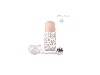 SUAVINEX | SADA FĽAŠA 270ml + CUMLÍK FYZIOLOGICKÝ 0/6M + KLIP MEMORIES - MODRÝ (Variant SUAVINEX | SADA FĽAŠA 270ml + cumlík  fyziologický 0/6m + klip MEMORIES - ružová)
