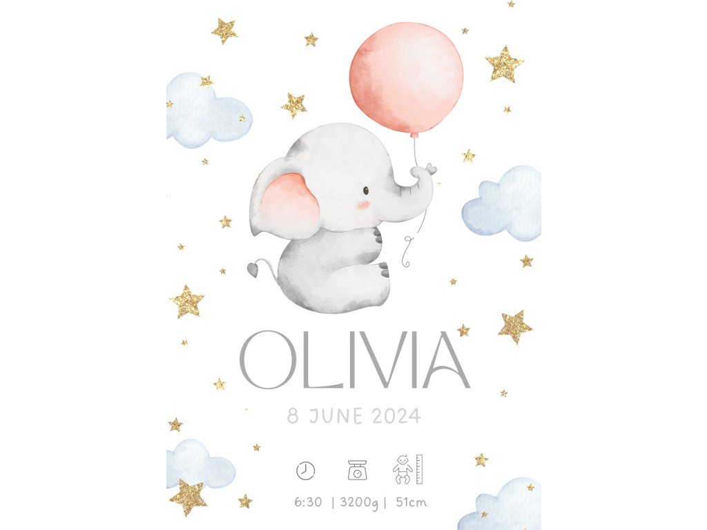 Pastel Illustrative Watercolor Newborn Birth Poster