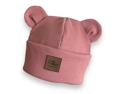 Přechodová čepička medvídek starorůžová