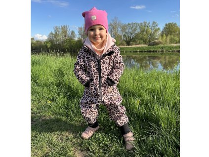 Softshellová parka leopard růžový
