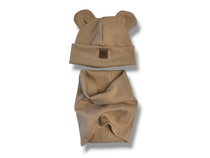 Čepička a nákrčník hnědá 0-1 rok