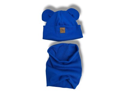 Čepička a nákrčník královsky modrá 0-1 rok