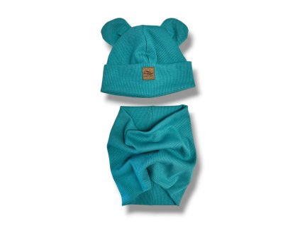 Čepička a nákrčník smaragd 0-1 rok