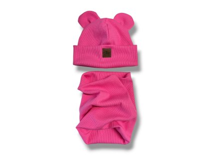 Čepička a nákrčník tm. růžová