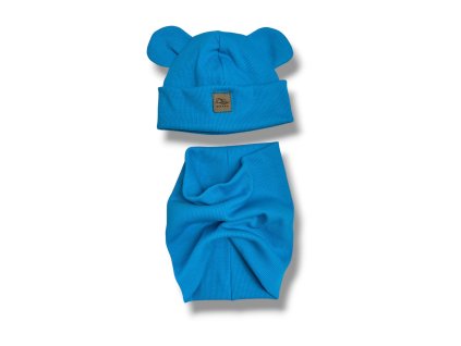 Čepička a nákrčník tyrkys