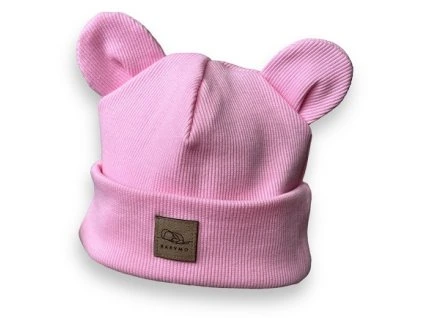 Přechodová čepička medvídek světle růžová 0-1 rok