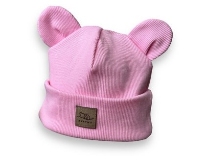 Přechodová čepička medvídek světle růžová