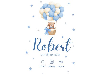 Plakát na zeď - méďa a balónky