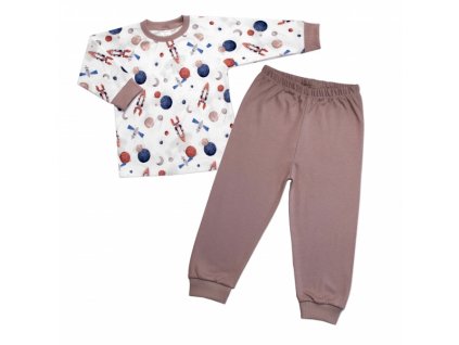 Dětské pyžamo 2D sada, triko + kalhoty, Cosmos, Mrofi, béžová/bílá, vel. 92
