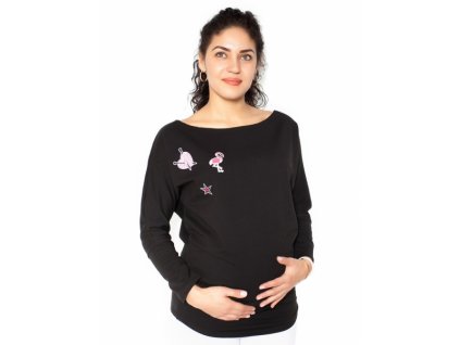 Be MaaMaa Těhotenská mikina, triko s nášivkami - černé - S